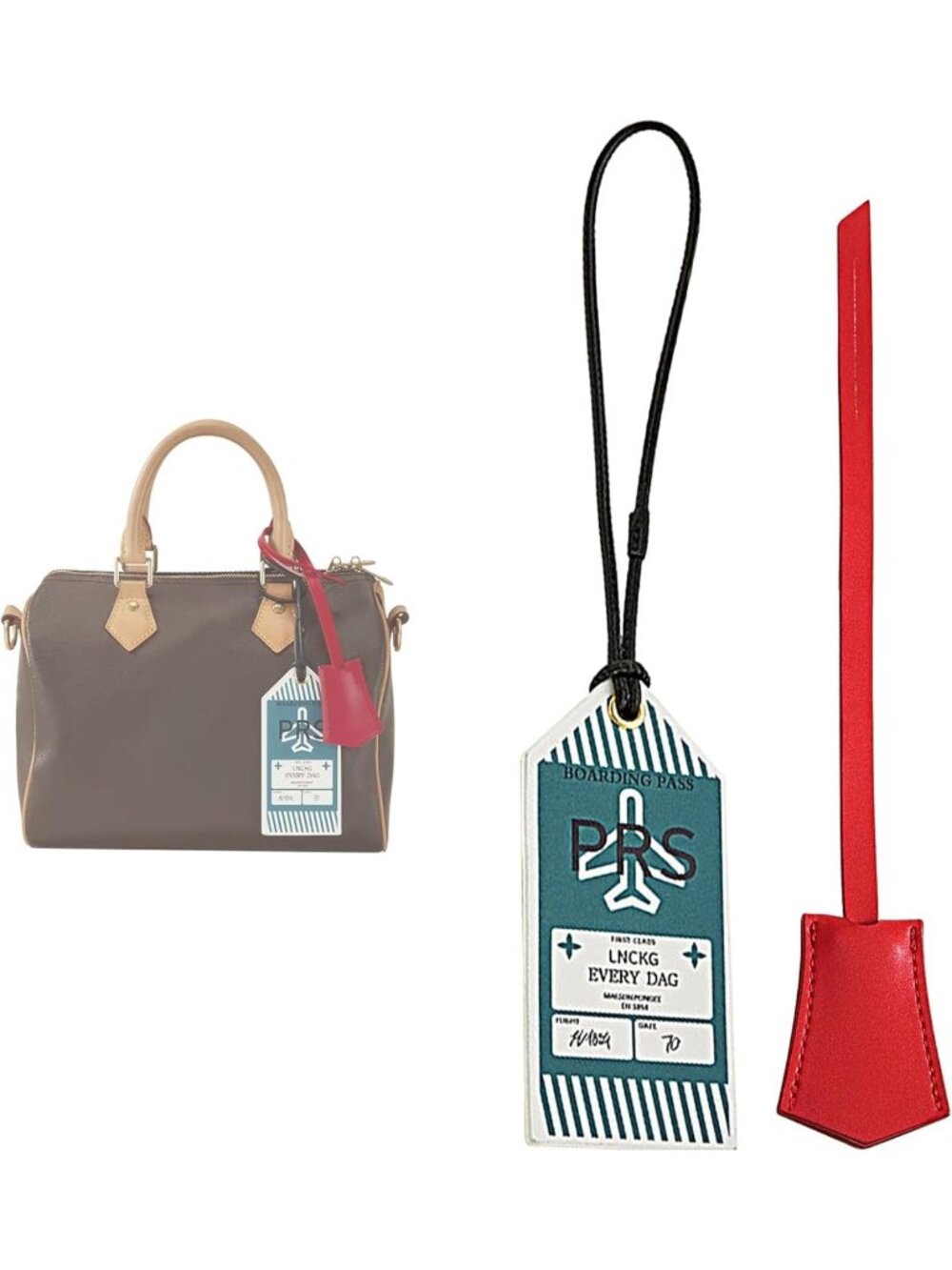Stylish Genuine Leather Bag Charm & Keychain Set | Luggage Tag & Boarding Pass